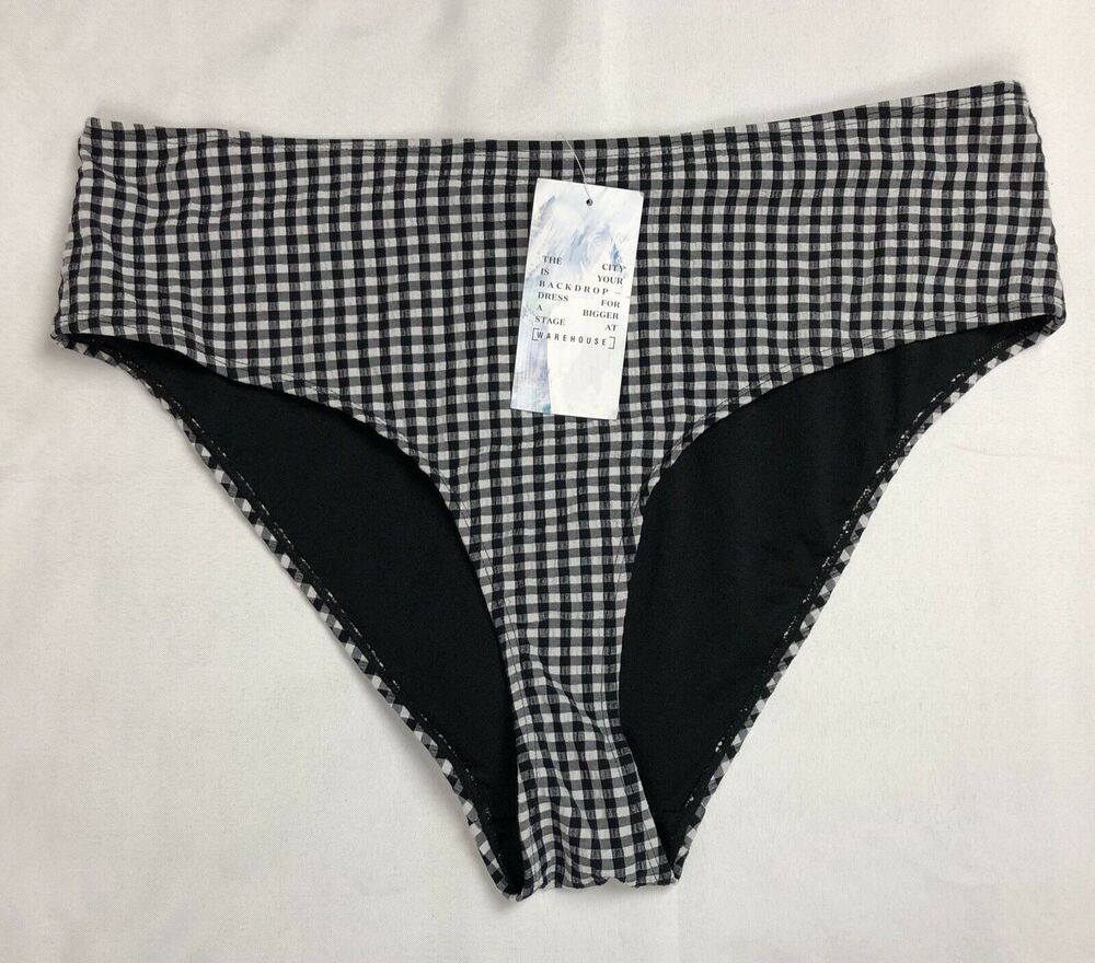 Bikini Bottom Women 12 Black Check Gingham High Waist Brief Swim Warehouse New